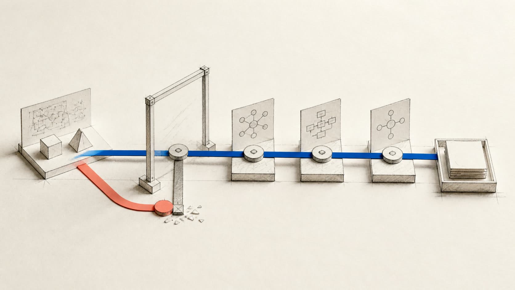 A Northstar-blue evaluation path moving from an agency brief through delivery checkpoints while a rejected shortcut exits below the gate
